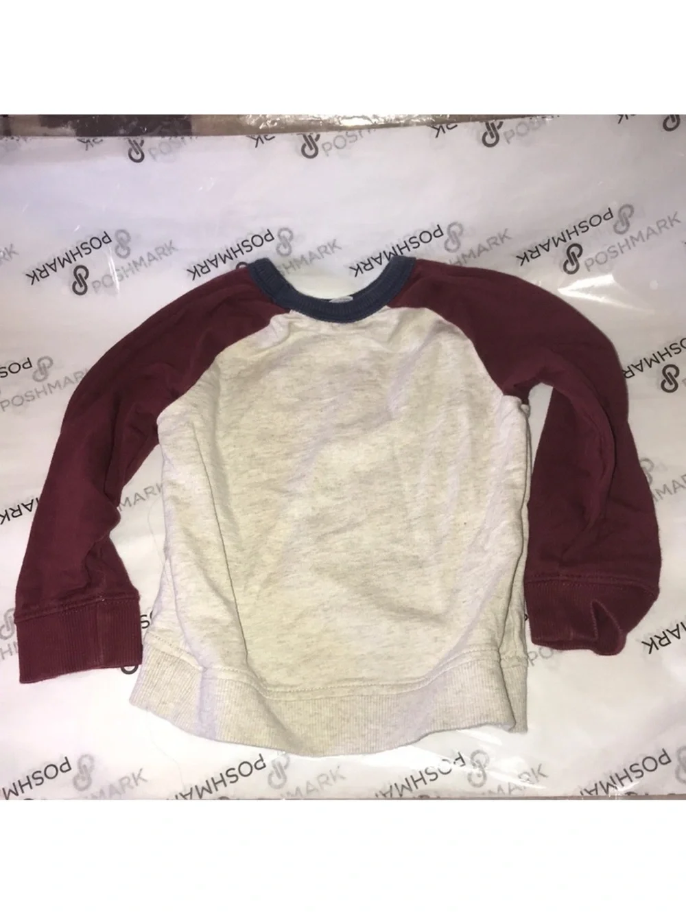 Carters 3T Cool Dude Raglan Sweatshirt - Maroon Sleeves, Light Gray Body stained